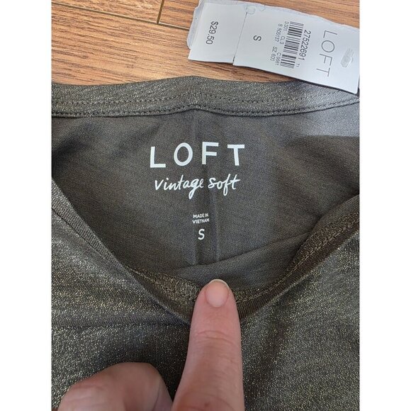 Loft Tees Sz S Black & Green Gold Cotton Short Sleeve Lot Of 2 Cold Shoulder NWT - Picture 4 of 13